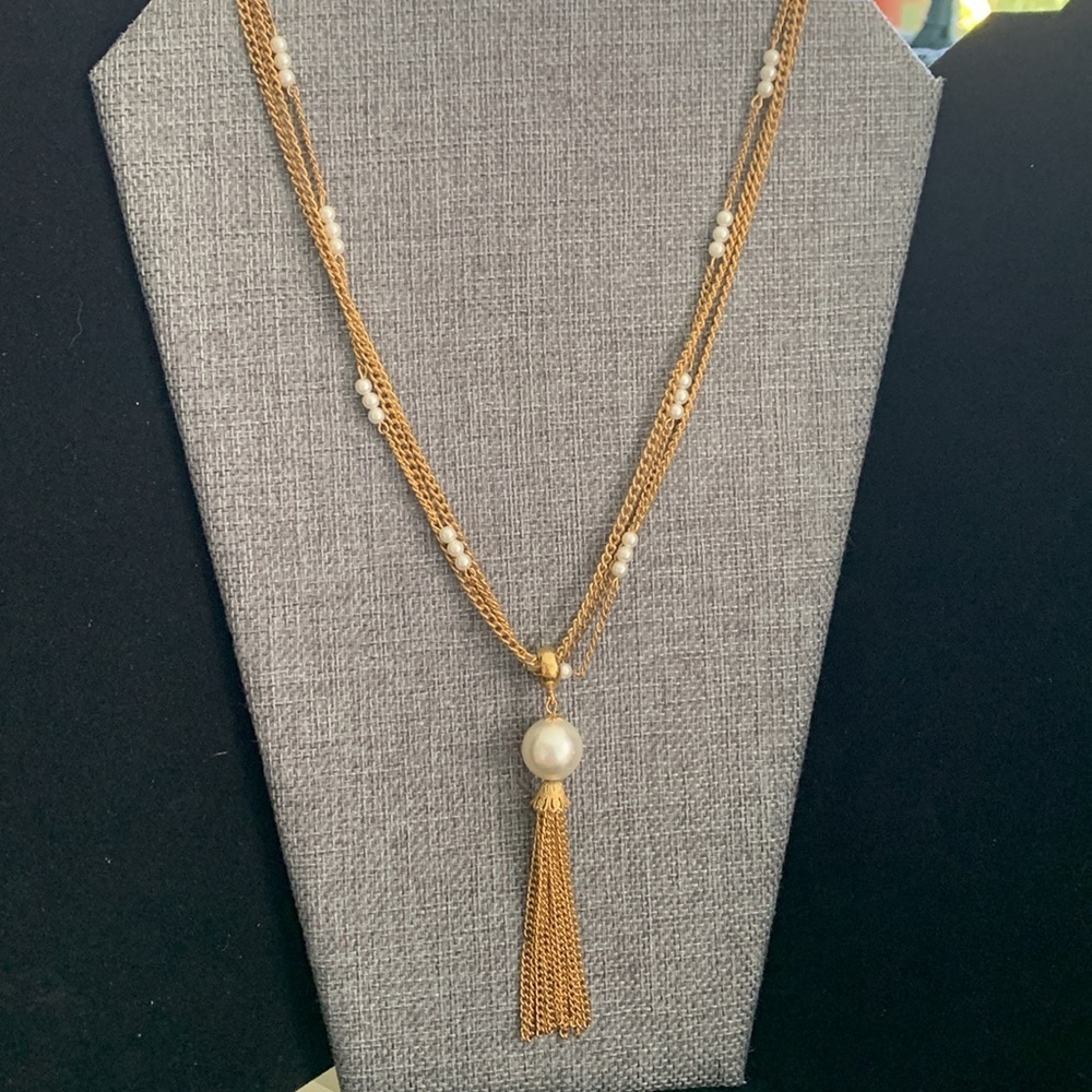 Two Gold Tone Necklaces - faux pearl & Adjustable Necklace‎ - Picture 2 of 8